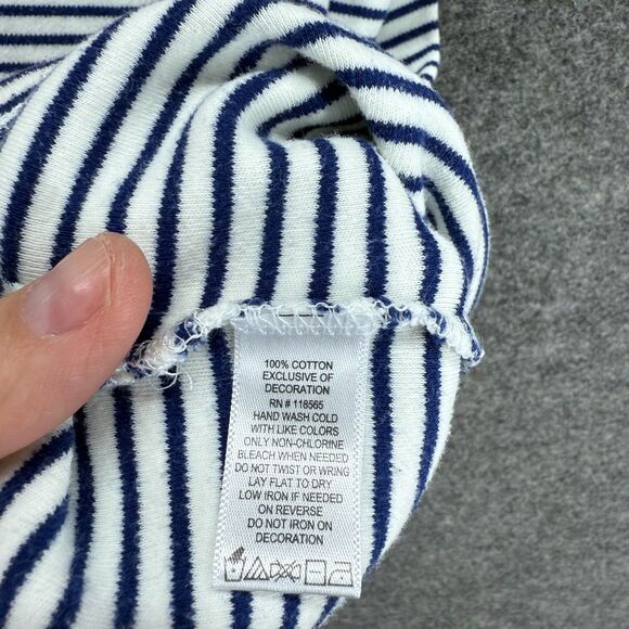 Quacker Factory T-Shirt Women M Medium White Striped Embroidered Short Sleeve - Picture 4 of 7